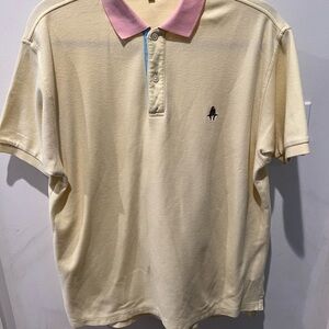 Paul Stuart Yellow Cotton Polo Shirt with Pink Collar
